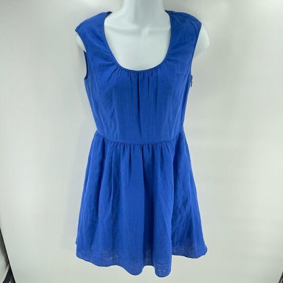 J crew Women's Linen Blue Side Zip Mini Dress Size 2 - Picture 5 of 12